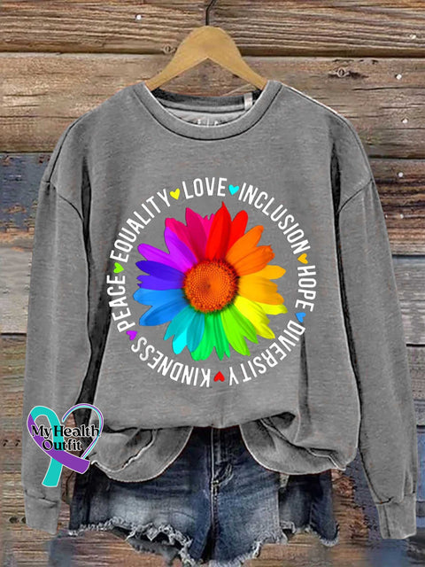 Flower Kindness Peace Equality Rainbow Flag Lgbtq Ally Pride Casual Sweatshirt Grey / S
