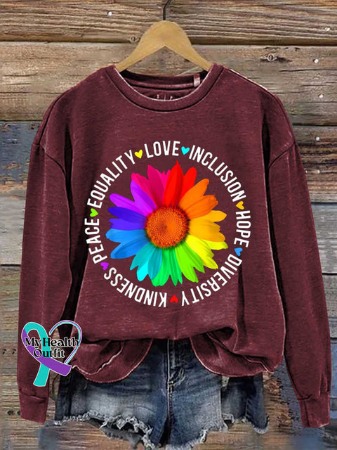 Flower Kindness Peace Equality Rainbow Flag Lgbtq Ally Pride Casual Sweatshirt Red / S