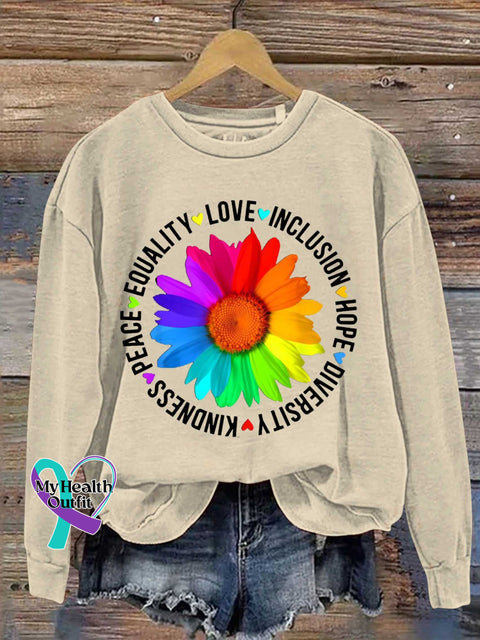 Flower Kindness Peace Equality Rainbow Flag Lgbtq Ally Pride Casual Sweatshirt Sand / S