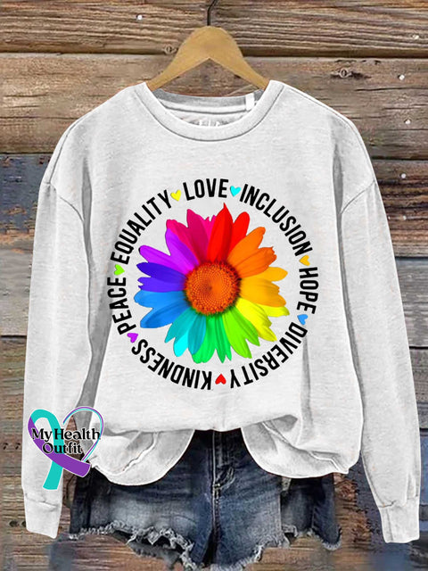 Flower Kindness Peace Equality Rainbow Flag Lgbtq Ally Pride Casual Sweatshirt White / S