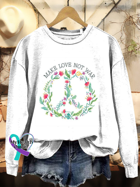 Flower & Peace Sign Art Print Casual Hoodie Sweatshirt Multicolor / S