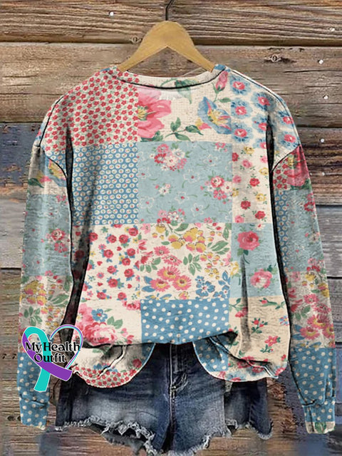 Flower Square Mosaic Decorative Pattern Casual Sweatshirt