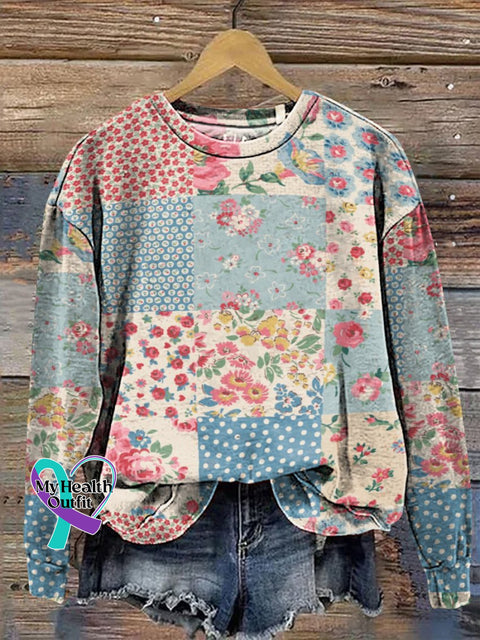 Flower Square Mosaic Decorative Pattern Casual Sweatshirt Multicolor / S