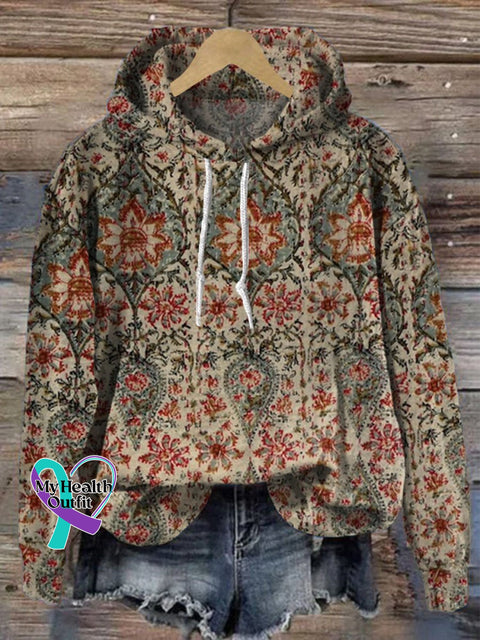 Flowers Retro Print Casual Hoodie Sweatshirt Multicolor / S