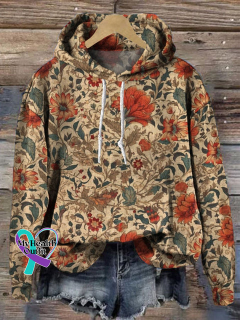 Flowers Retro Print Casual Hoodie Sweatshirt Multicolor / S