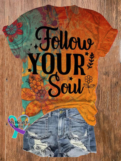 Follow Your Soul Printed Casual V-Neck Short Sleeve T-Shirt Multicolor / S