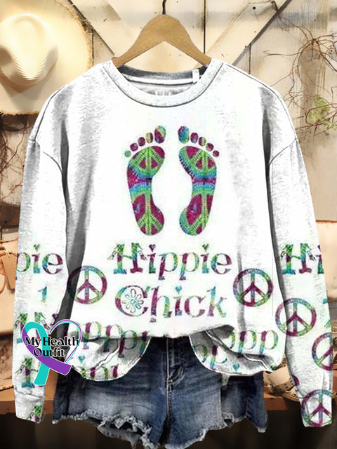 Footprint Hippie Graphic Art Print Casual Sweatshirt Multicolor / S