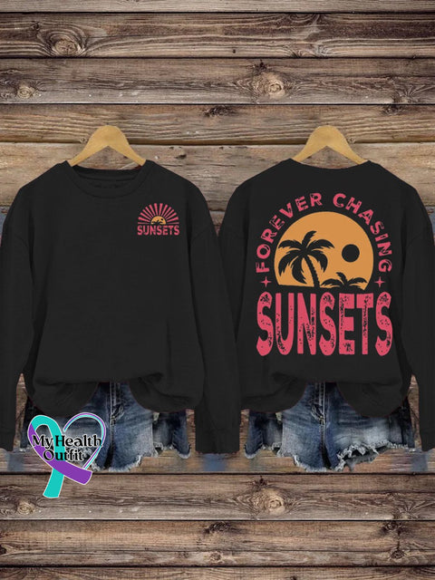 Forever Chasing Sunsets Print Casual Sweatshirt Black / S