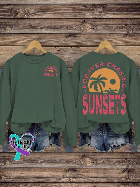 Forever Chasing Sunsets Print Casual Sweatshirt Green / S