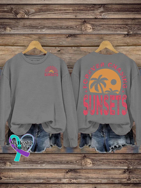 Forever Chasing Sunsets Print Casual Sweatshirt Grey / S