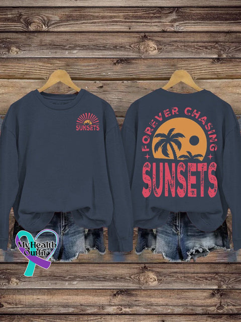 Forever Chasing Sunsets Print Casual Sweatshirt Navyblue / S