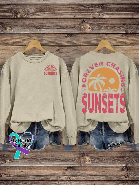 Forever Chasing Sunsets Print Casual Sweatshirt Sand / S
