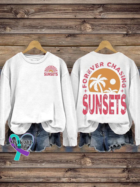 Forever Chasing Sunsets Print Casual Sweatshirt White / S