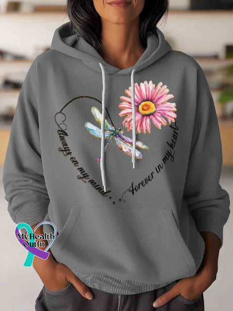 Forever In My Heart Dragonfly Art Casual Hoodie Sweatshirt Grey / S