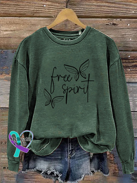 Free Crew Neck Long Sleeve Casual Sweatshirt Green / S