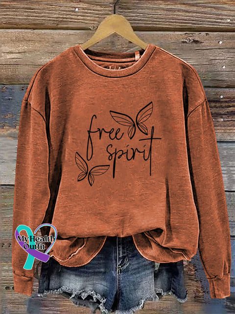 Free Crew Neck Long Sleeve Casual Sweatshirt Orange / S