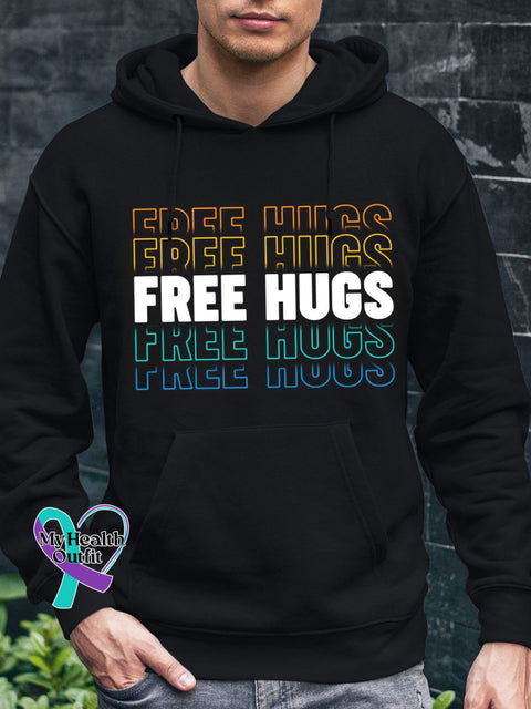 Free Hugs Mental Health Awareness Art Print Casual Hoodie Black / S