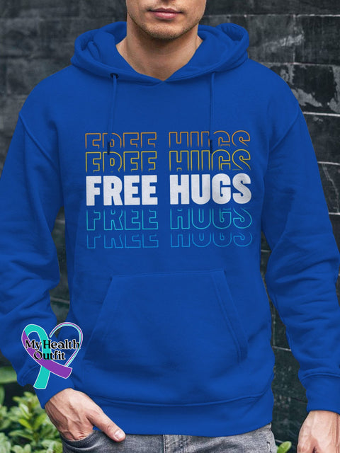 Free Hugs Mental Health Awareness Art Print Casual Hoodie Blue / S