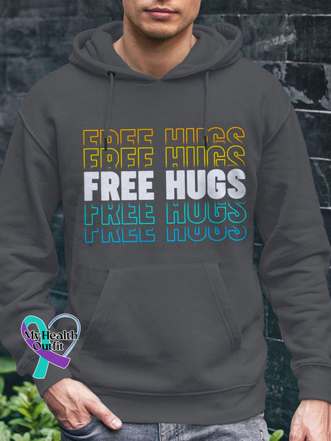 Free Hugs Mental Health Awareness Art Print Casual Hoodie Grey / S