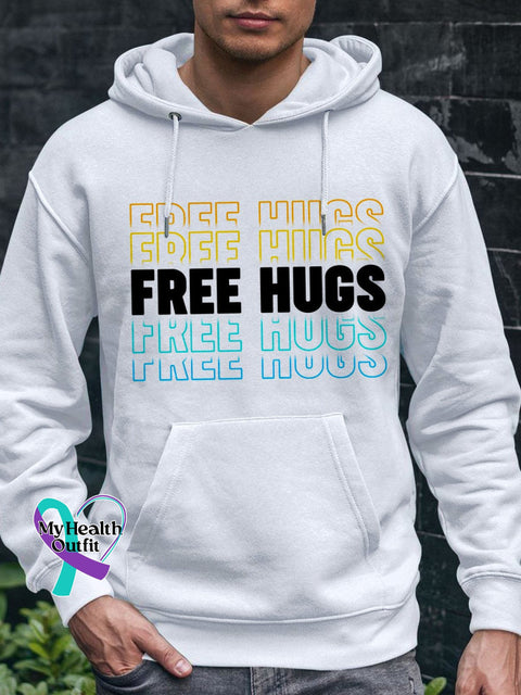 Free Hugs Mental Health Awareness Art Print Casual Hoodie White / S