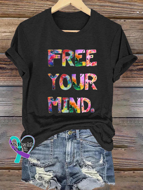 Free Your Mind Printed Casual Crew Neck Short Sleeve T-Shirt Black / S