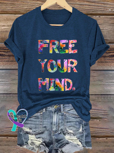 Free Your Mind Printed Casual Crew Neck Short Sleeve T-Shirt NavyBlue / S
