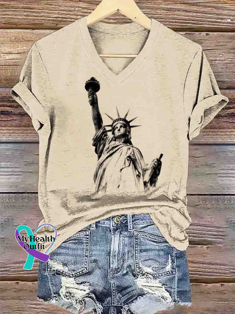 Freedom Spirit V-neck Casual T-Shirt Apricot / S