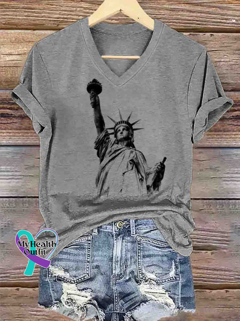 Freedom Spirit V-neck Casual T-Shirt Gray / S