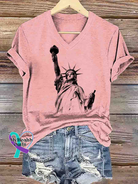 Freedom Spirit V-neck Casual T-Shirt Pink / S