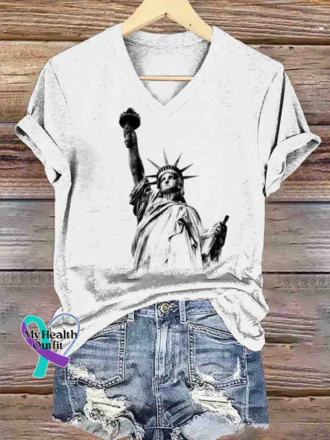 Freedom Spirit V-neck Casual T-Shirt White / S