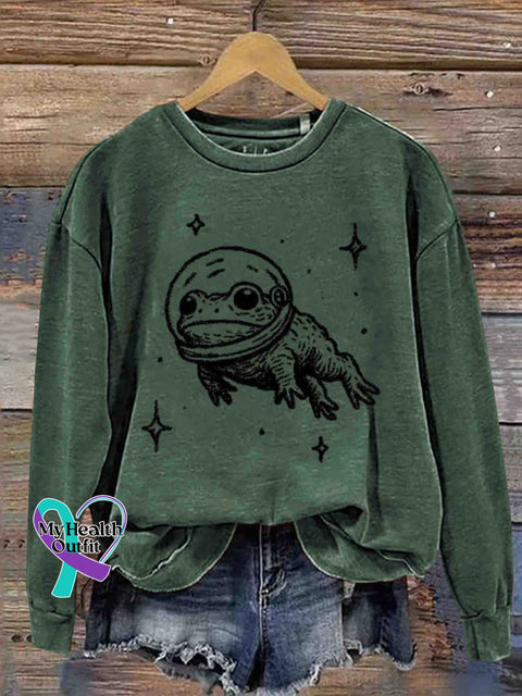 Frog Astronaut Art Sweatshirt Green / S