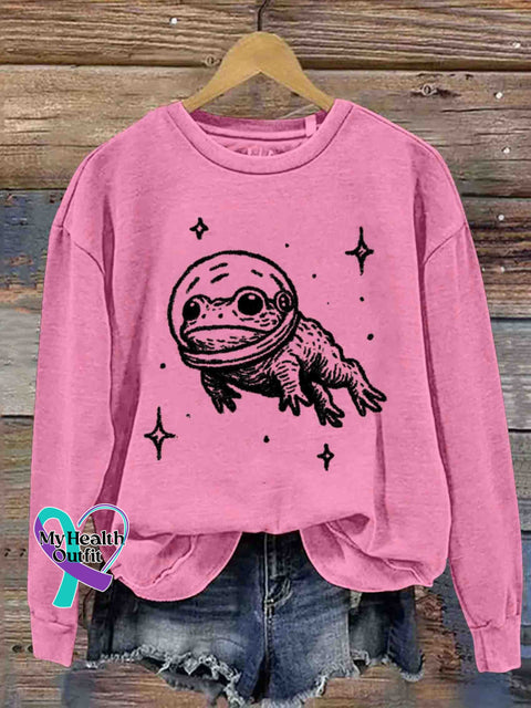 Frog Astronaut Art Sweatshirt Pink / S