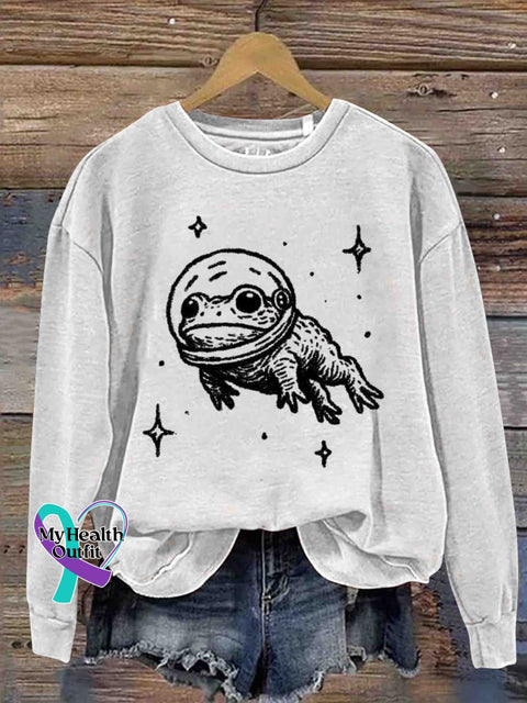 Frog Astronaut Art Sweatshirt White / S