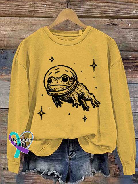 Frog Astronaut Art Sweatshirt Yellow / S