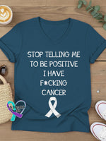 Fuck Cancer Art V-neck Casual T-Shirt Blue / S