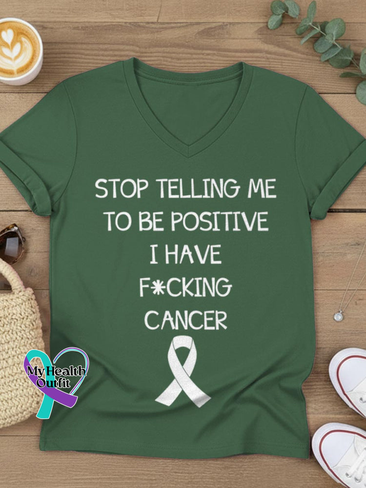 Fuck Cancer Art V-neck Casual T-Shirt Green / S