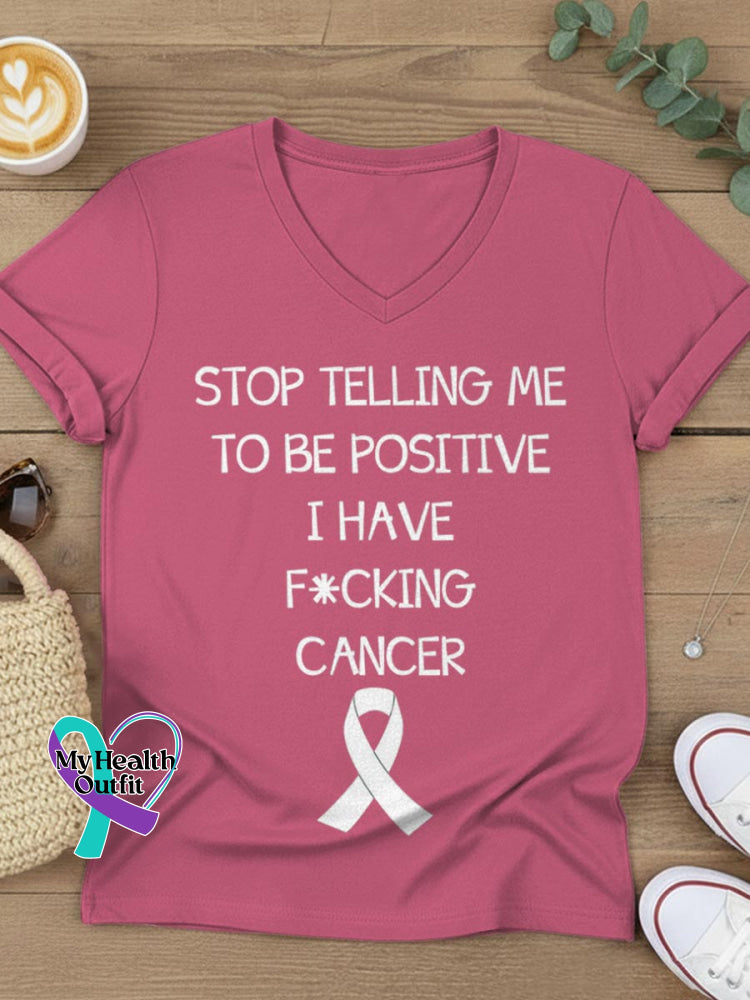 Fuck Cancer Art V-neck Casual T-Shirt Pink / S