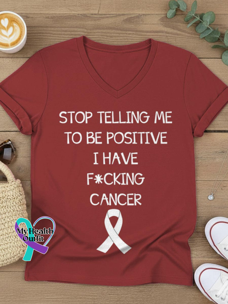Fuck Cancer Art V-neck Casual T-Shirt Red / S