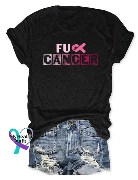 Fuck Cancer Breast Awareness Art Print Casual T-Shirt Black / S