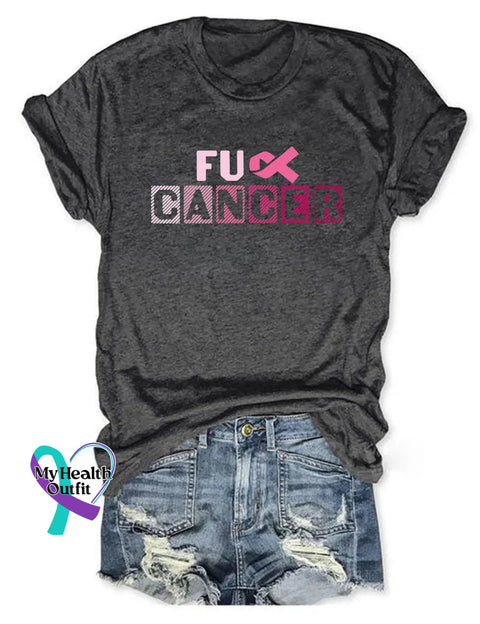 Fuck Cancer Breast Awareness Art Print Casual T-Shirt Grey / S