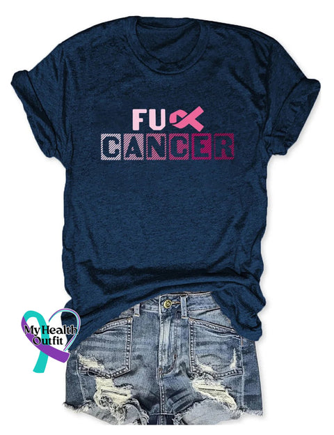 Fuck Cancer Breast Awareness Art Print Casual T-Shirt Navy / S