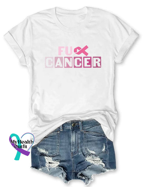 Fuck Cancer Breast Awareness Art Print Casual T-Shirt White / S