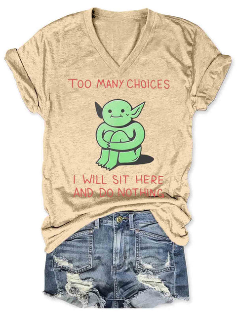 Funny Alien Art V-neck Casual T-Shirt Apricot / S