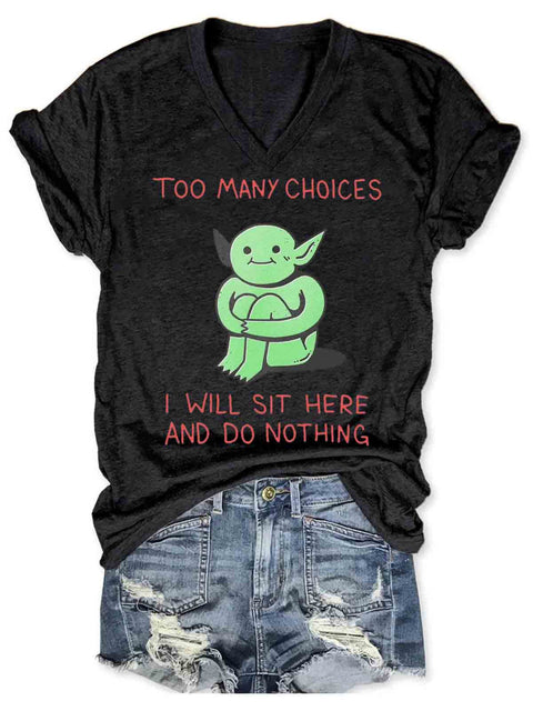 Funny Alien Art V-neck Casual T-Shirt Black / S