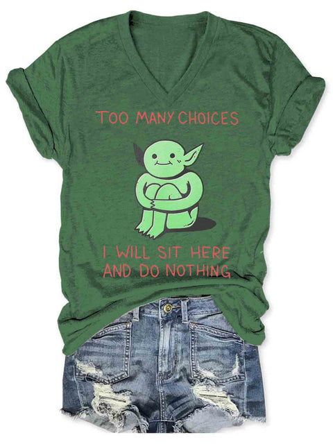 Funny Alien Art V-neck Casual T-Shirt Green / S