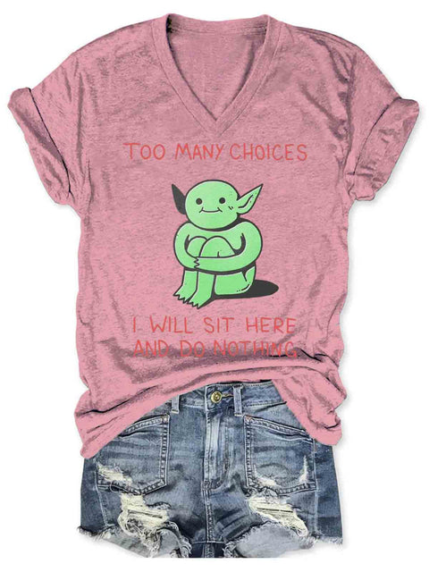 Funny Alien Art V-neck Casual T-Shirt Pink / S