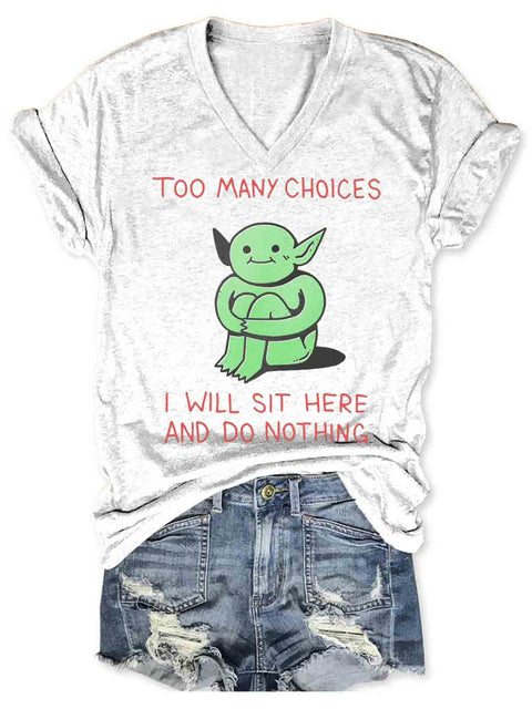 Funny Alien Art V-neck Casual T-Shirt White / S