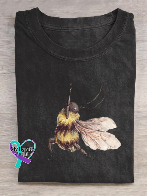 Funny Bee Art Print Casual Cotton T-shirt Black / S