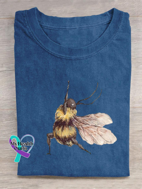 Funny Bee Art Print Casual Cotton T-shirt Blue / S