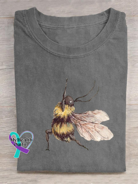 Funny Bee Art Print Casual Cotton T-shirt Grey / S